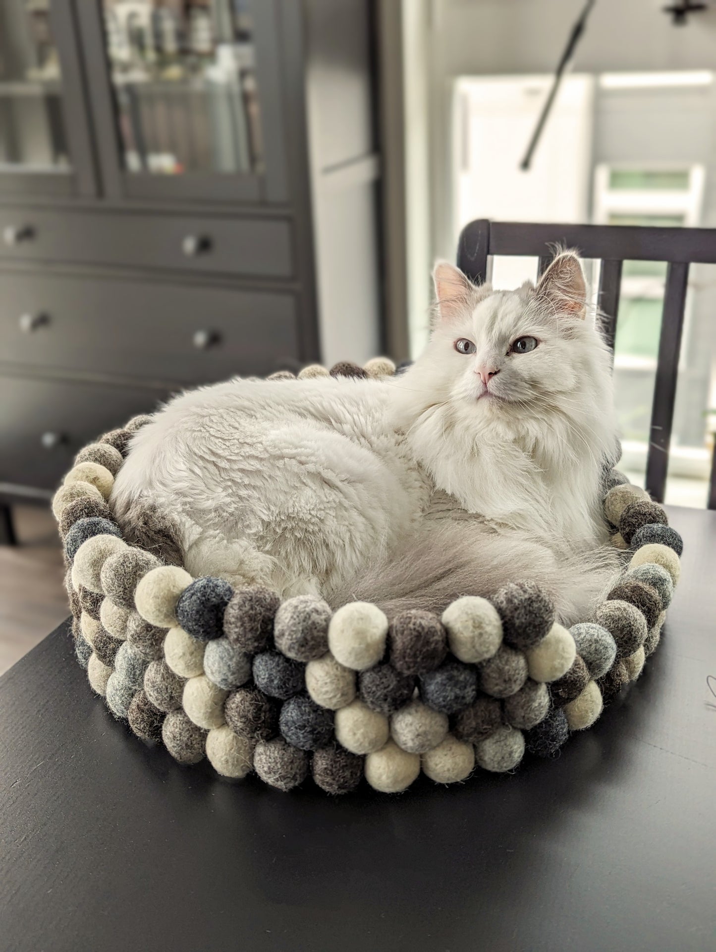 White and Grayscale Felt Cat Cave